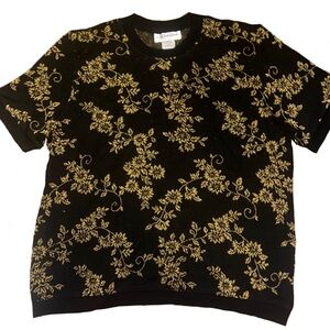 Black floral gold sparkly floral blouse